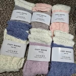 Fuzzy Socks Soft Cozy Fluffy Slipper Winter Warm Plush Socks Christmas 6 pairs